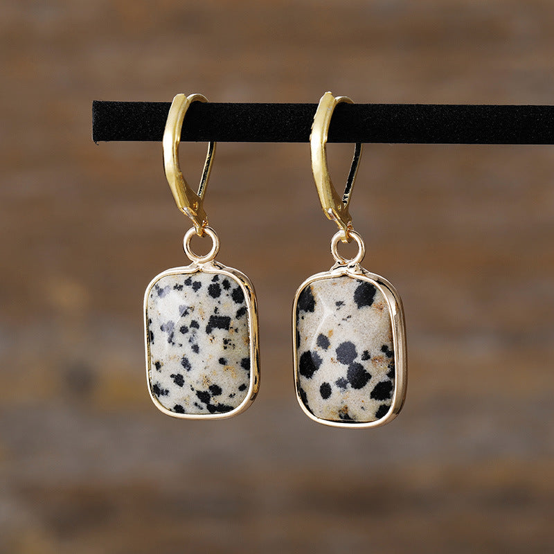 Rectangular Gemstone Dangle Earrings with Gold Accents for Spiritual Protection and Balance