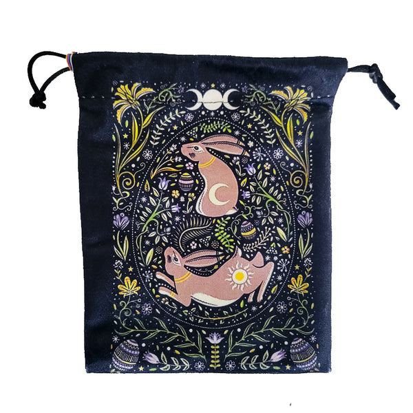 Mystical Moon & Nature Themed Velvet Drawstring Pouches for Tarot Cards and Spiritual Accessories