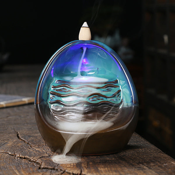 Iridescent Wave Backflow Incense Burner for Meditation, Relaxation, and Spiritual Cleansing