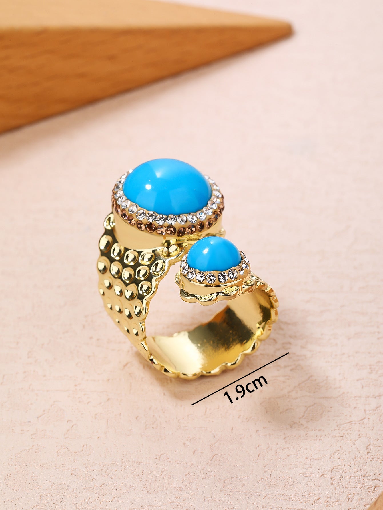 Elegant Double Turquoise Blue Stone Adjustable Ring with Crystal Accents for Spiritual Balance