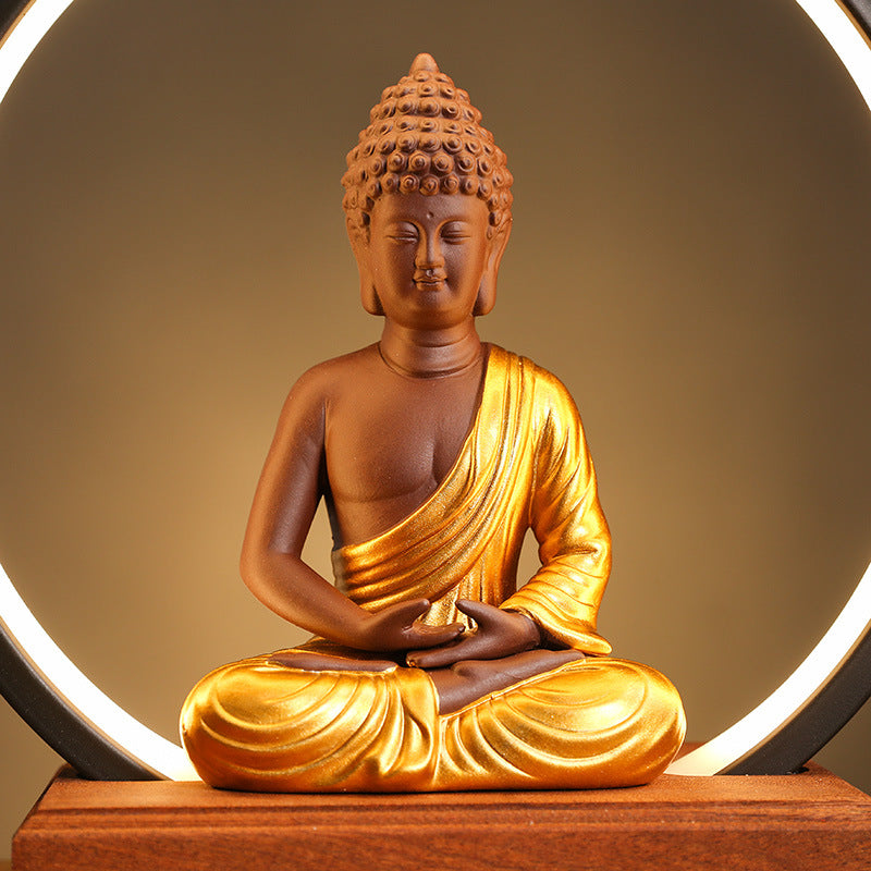 Illuminated Buddha Backflow Incense Burner with LED Halo – Serene Aromatherapy and Meditation Decor