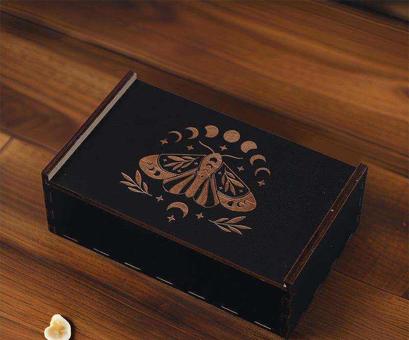 Handcrafted Wooden Tarot Card Storage Box with Intricate Mystic Symbols – Perfect for Safeguarding Your Spiritual Tools, Crystals, and Accessories