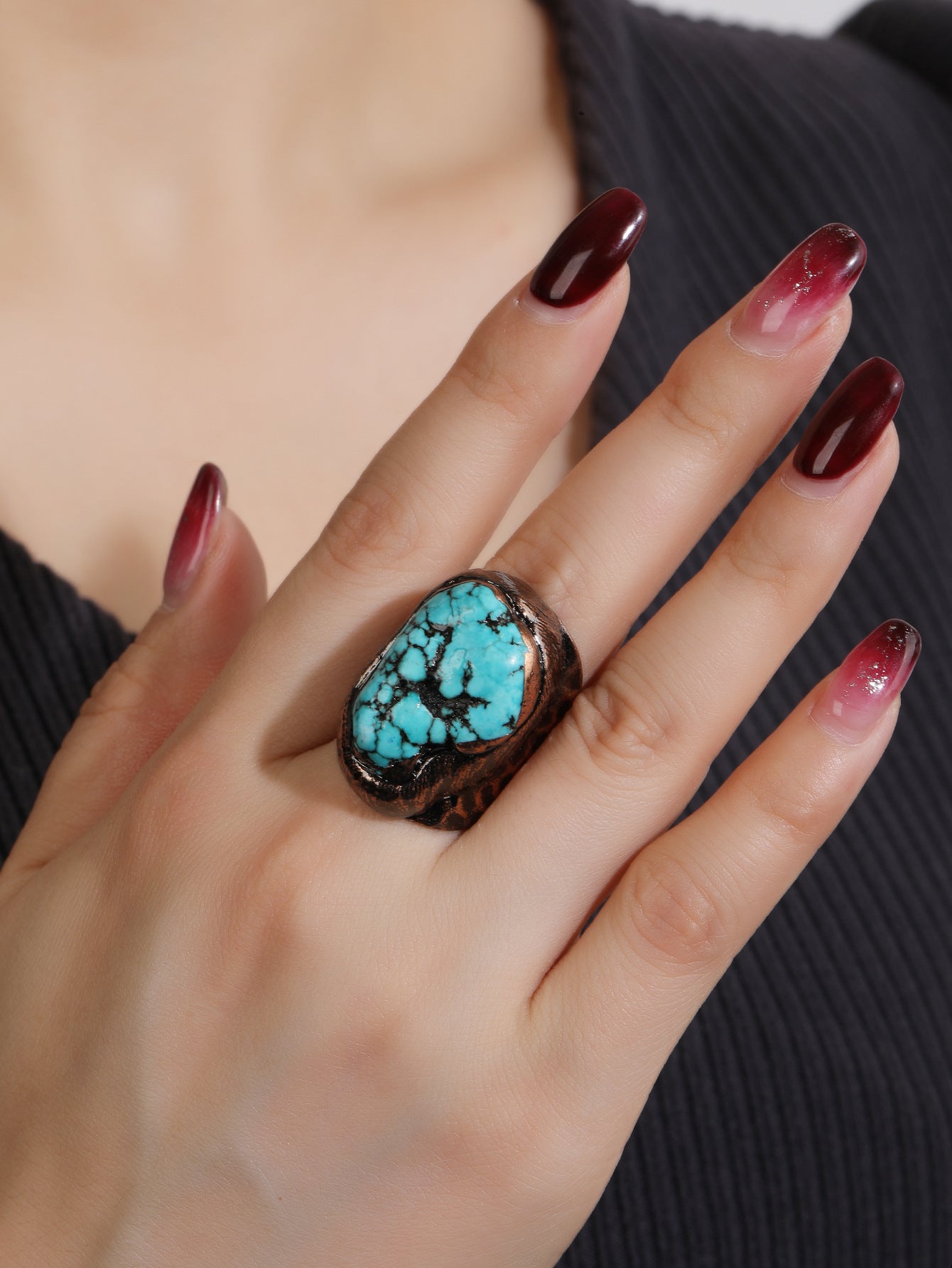 Raw Turquoise Copper Ring - Spiritual Healing and Protection Statement Jewelry