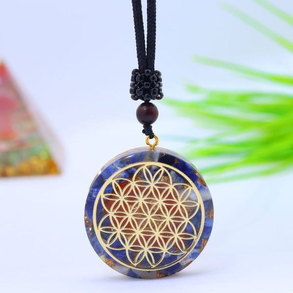 Flower of Life Chakra Necklace – Orgone Energy Pendant with Sodalite and Red Jasper for Spiritual Harmony and Healing