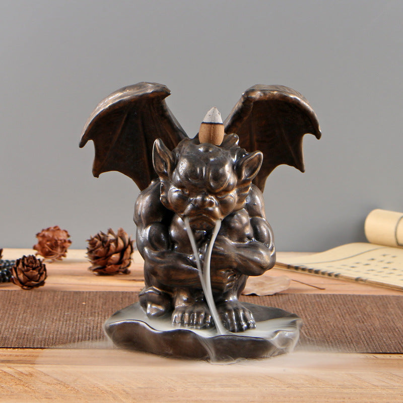 Bronze Gargoyle Backflow Incense Burner – Gothic Aromatherapy for Spiritual Protection and Meditation