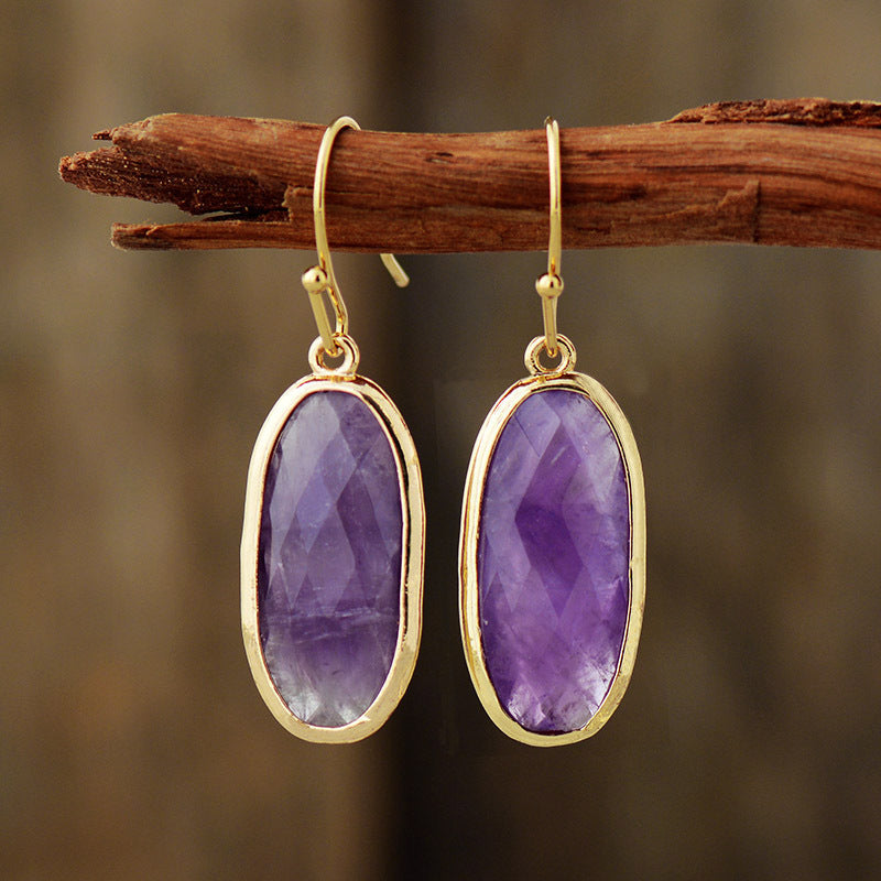 Oval Gemstone Dangle Earrings with Gold Accents for Spiritual Healing and Chakra Activation