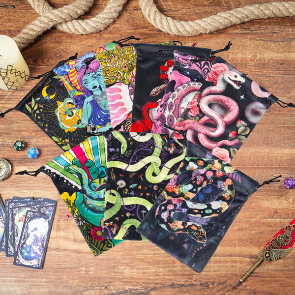 Vibrant Psychedelic Art Tarot and Crystal Drawstring Pouches for Spiritual Tools and Accessories – Unique and Eye-Catching Designs for Mystical Storage