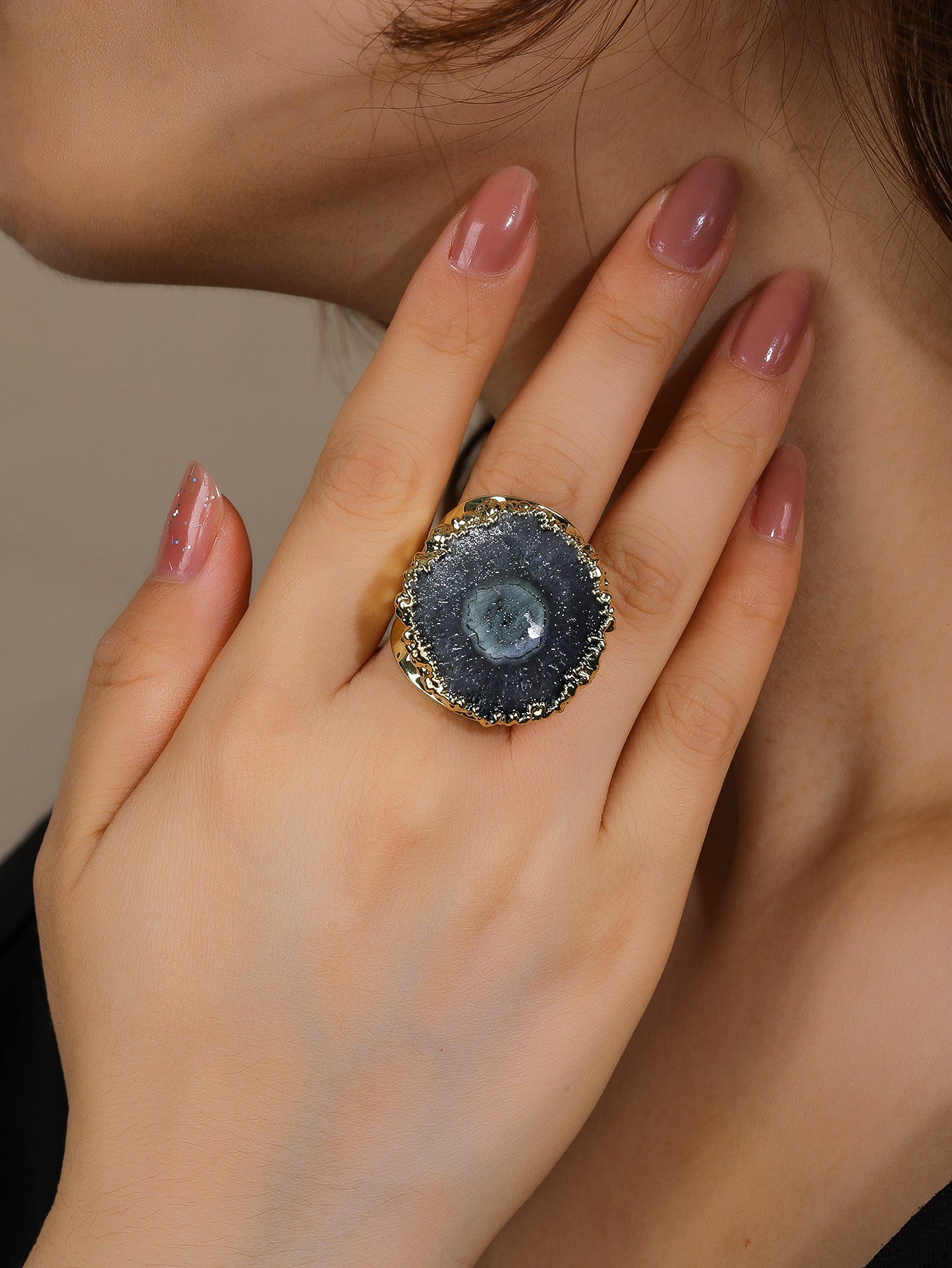 Radiant Solar Agate Slice Statement Ring in Bold Colors – Spiritual Energy Jewelry