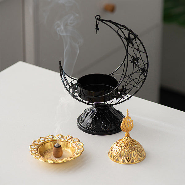 Celestial Moon Incense Holder with Hanging Star - Spiritual Décor for Meditation and Relaxation