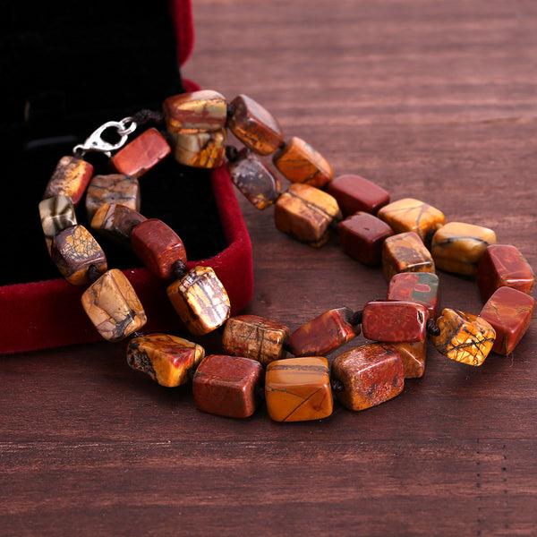 Earthy-Toned Rectangular Gemstone Necklace for Grounding and Natural Energy Balance