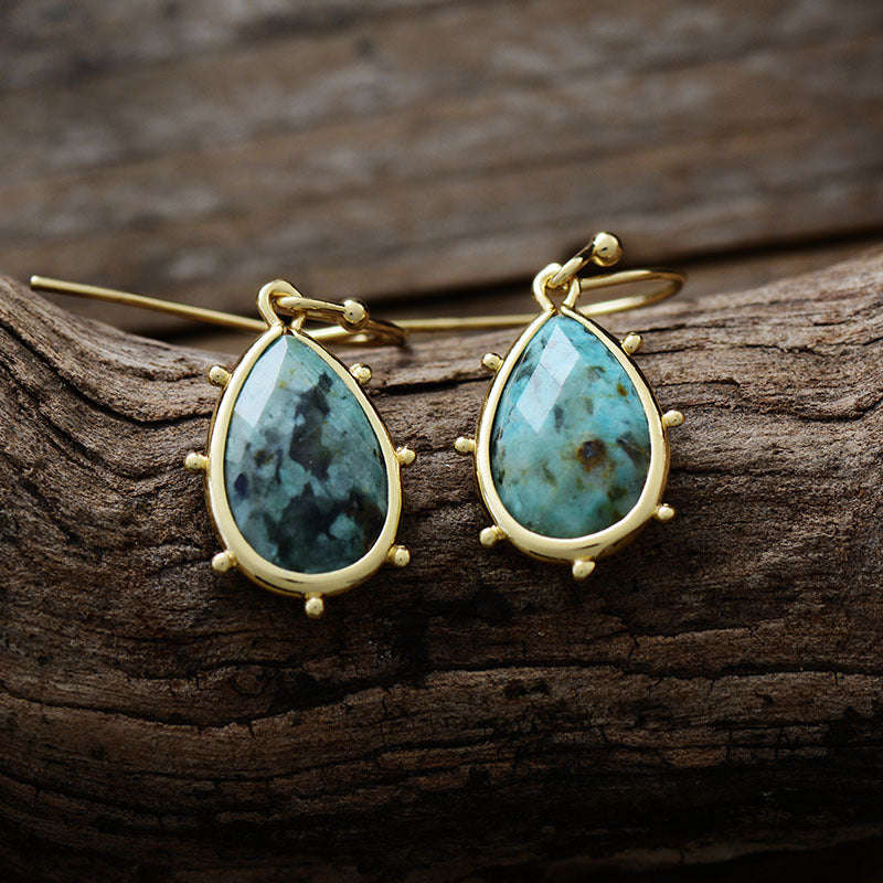 Oval Gemstone Earrings with Gold Accents for Spiritual Healing and Chakra Activation