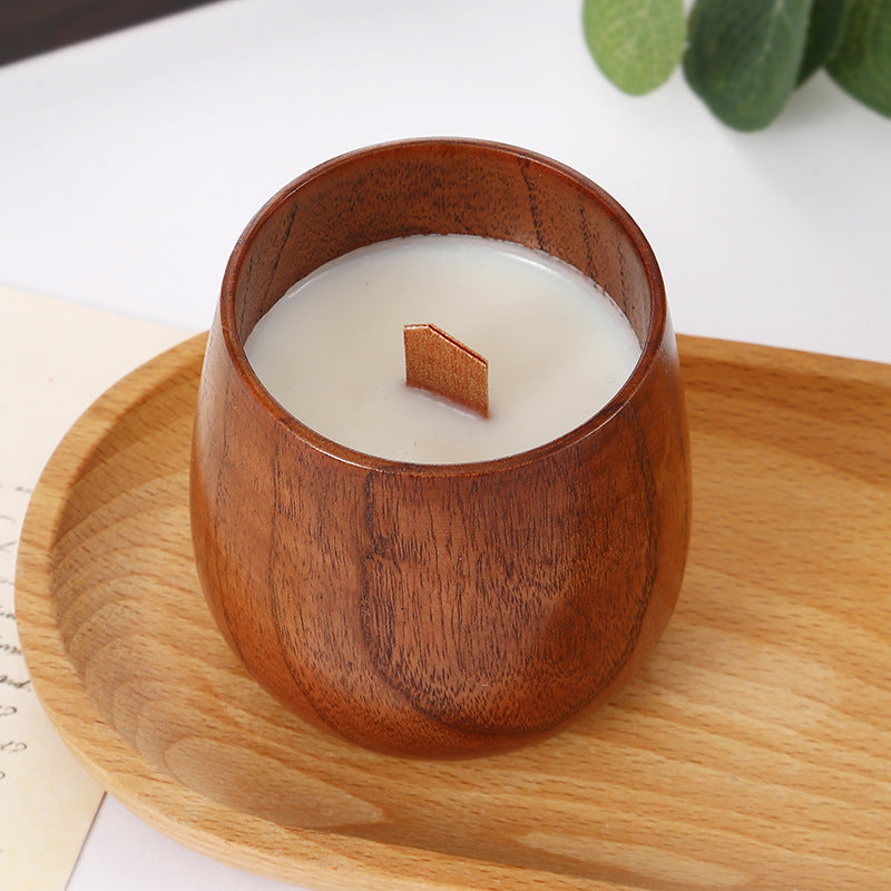 Handcrafted Natural Wooden Bowl Candle with Crackling Wooden Wick for Meditation, Relaxation, and Spiritual Ambiance