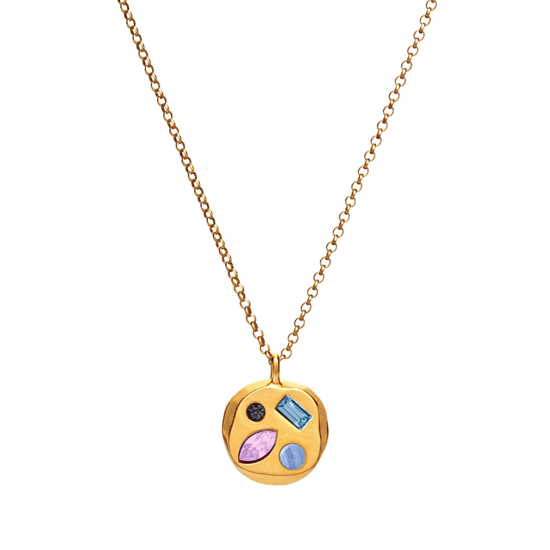 Elegant Gold Charm Necklace with Multicolored Gemstone Details