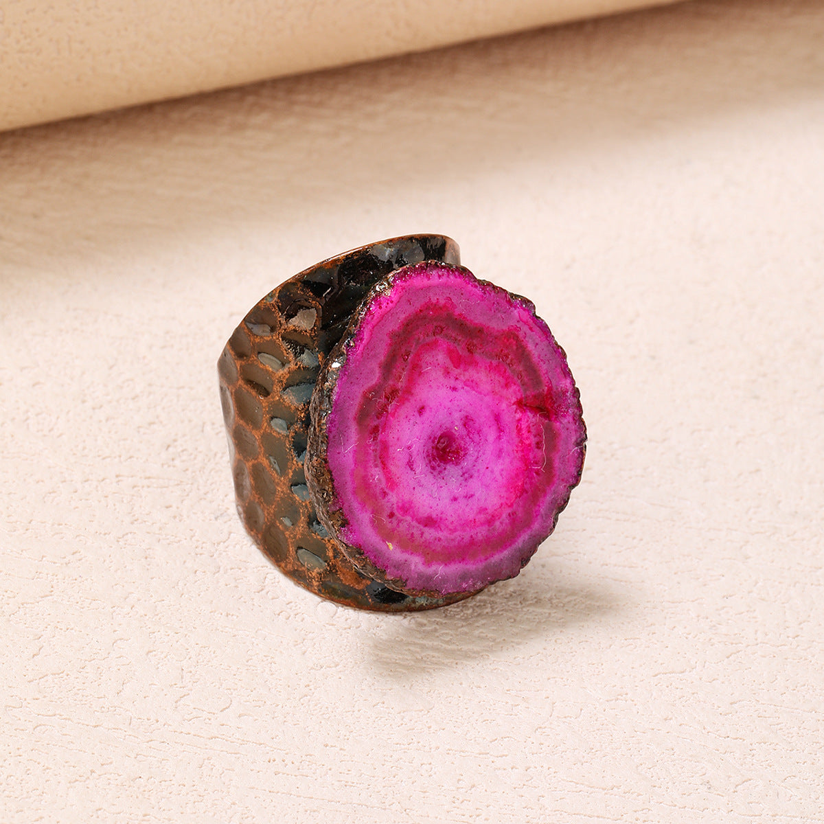 Vibrant Geode Slice Statement Ring – Spiritual Healing Crystal Jewelry