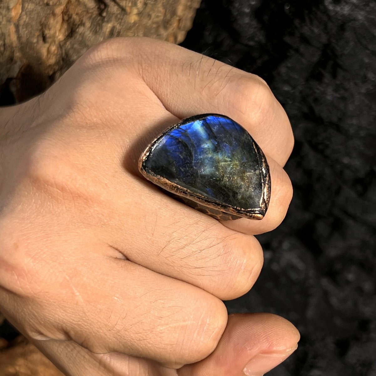 Handcrafted Labradorite Statement Ring with Raw Crystal Finish for Intuition Enhancement and Spiritual Protection