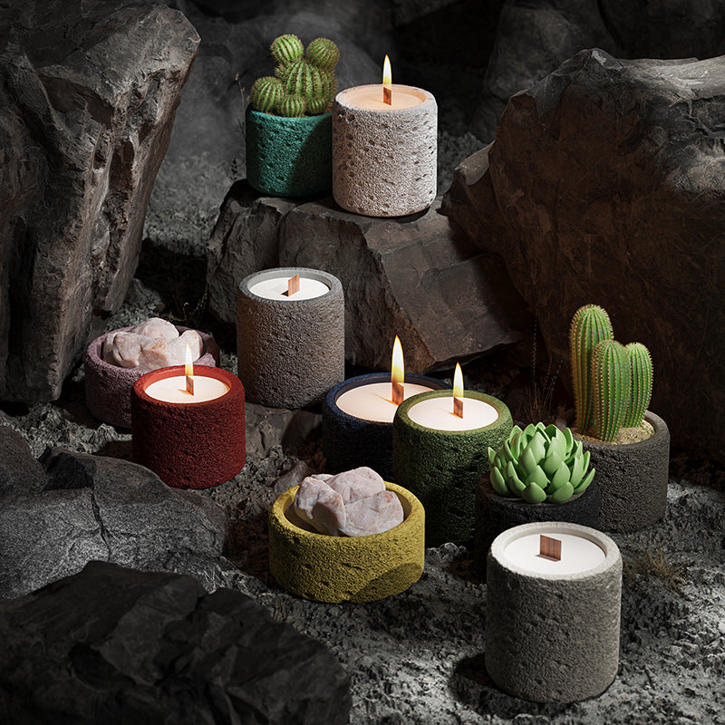 Volcanic Stone Texture Candle with Wooden Wick for Meditation, Relaxation, and Spiritual Healing