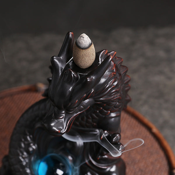 Dragon Backflow Incense Burner with Glass Orb for Meditation, Feng Shui, and Spiritual Cleansing