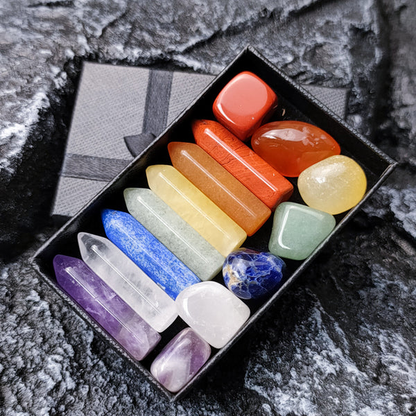 Chakra Healing Crystal Set – 14-Piece Deluxe Gemstone Kit with Polished and Raw Stones for Spiritual Balance and Meditation