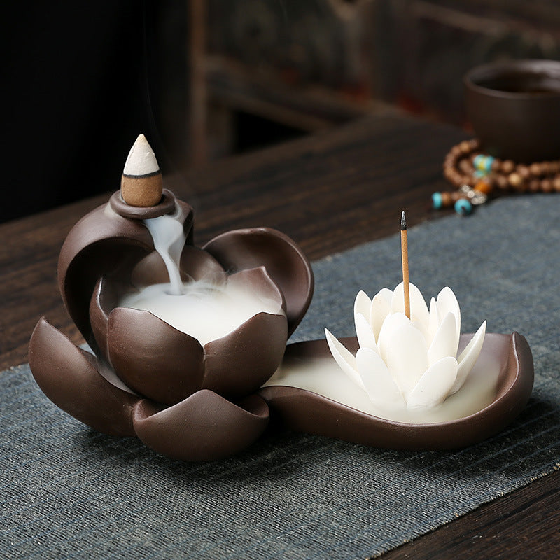 Lotus Flower Backflow Incense Burner with Incense Stick Holder for Meditation, Yoga, and Spiritual Cleansing