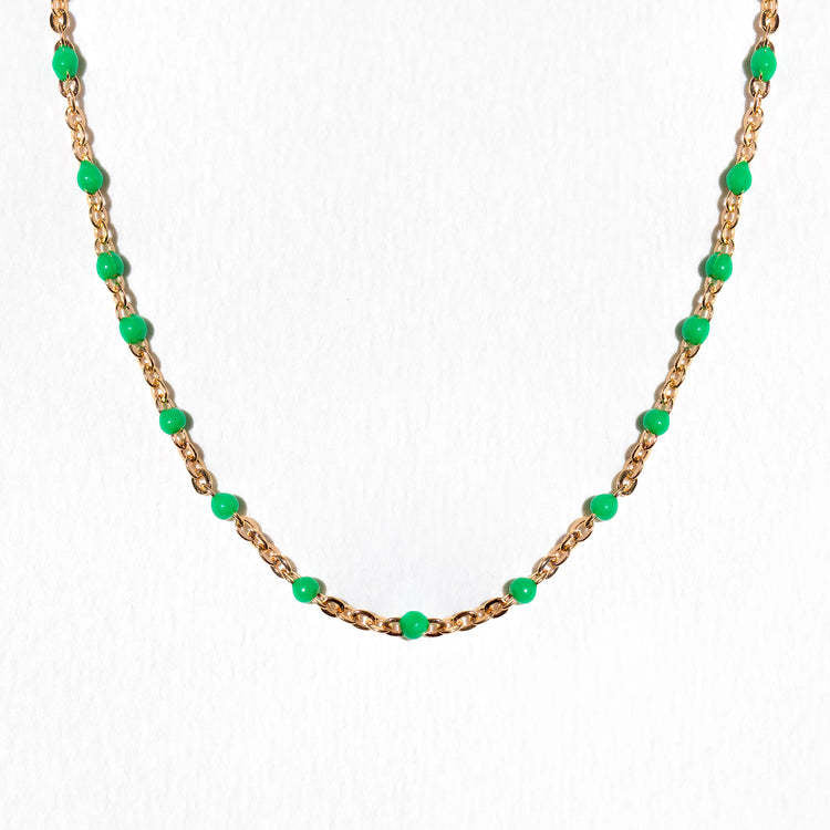 Vibrant Minimalist Beaded Necklace with Gold Chain – Available in Green, Blue, Pink, and Turquoise