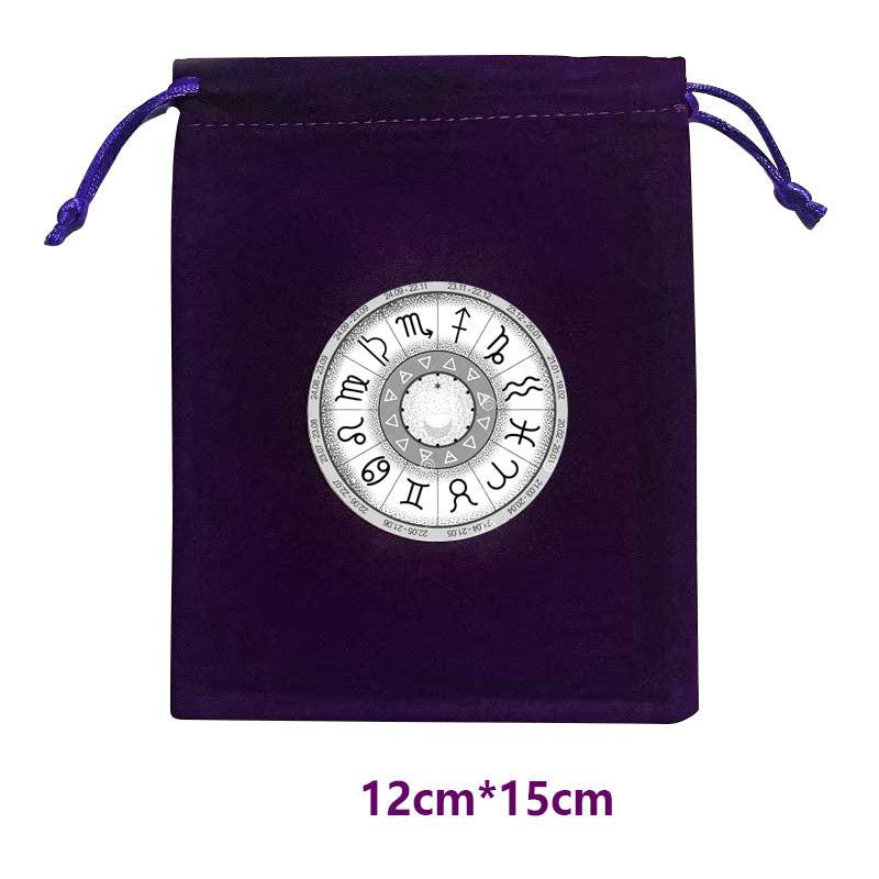 Velvet Tarot Card Pouch with Zodiac Symbol Design - 12cm x 15cm Protective Bag for Tarot and Oracle Decks