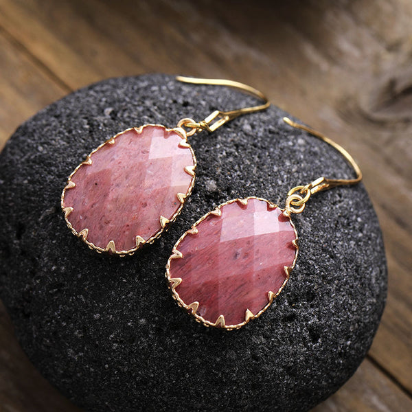 Oval Gemstone Drop Earrings with Gold Detailing for Spiritual Healing and Emotional Balance