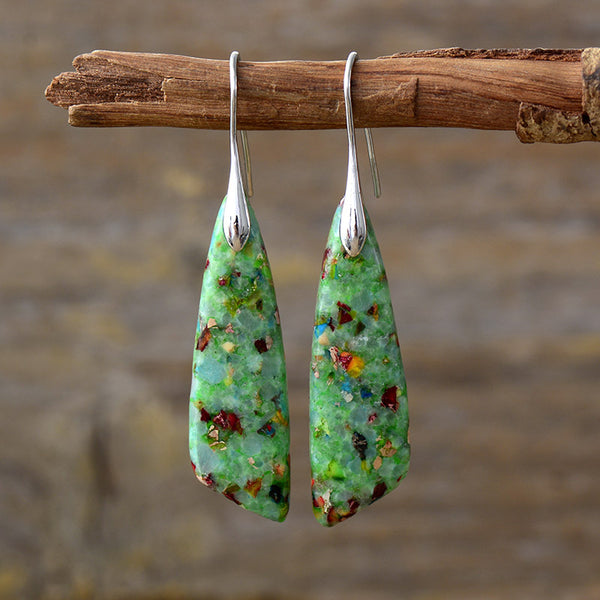 Handcrafted Mixed Jasper and Turquoise Spiritual Healing Earrings with Sterling Silver Hooks