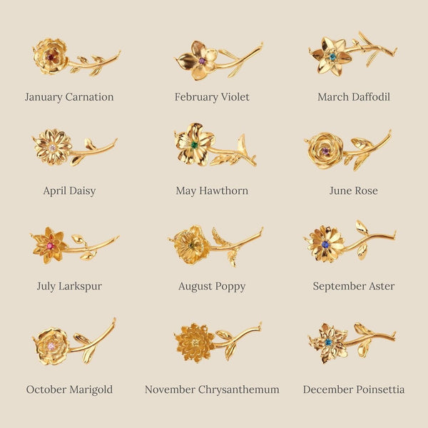 Golden Birth Flower Necklace Collection – Unique Monthly Bloom Pendant