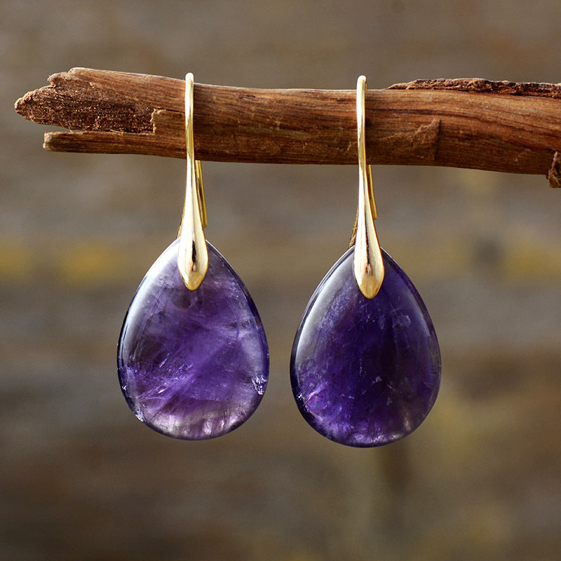 Handcrafted Onyx, Amethyst, and Lapis Lazuli Teardrop Earrings with Gold-Plated Hooks for Spiritual Protection and Clarity