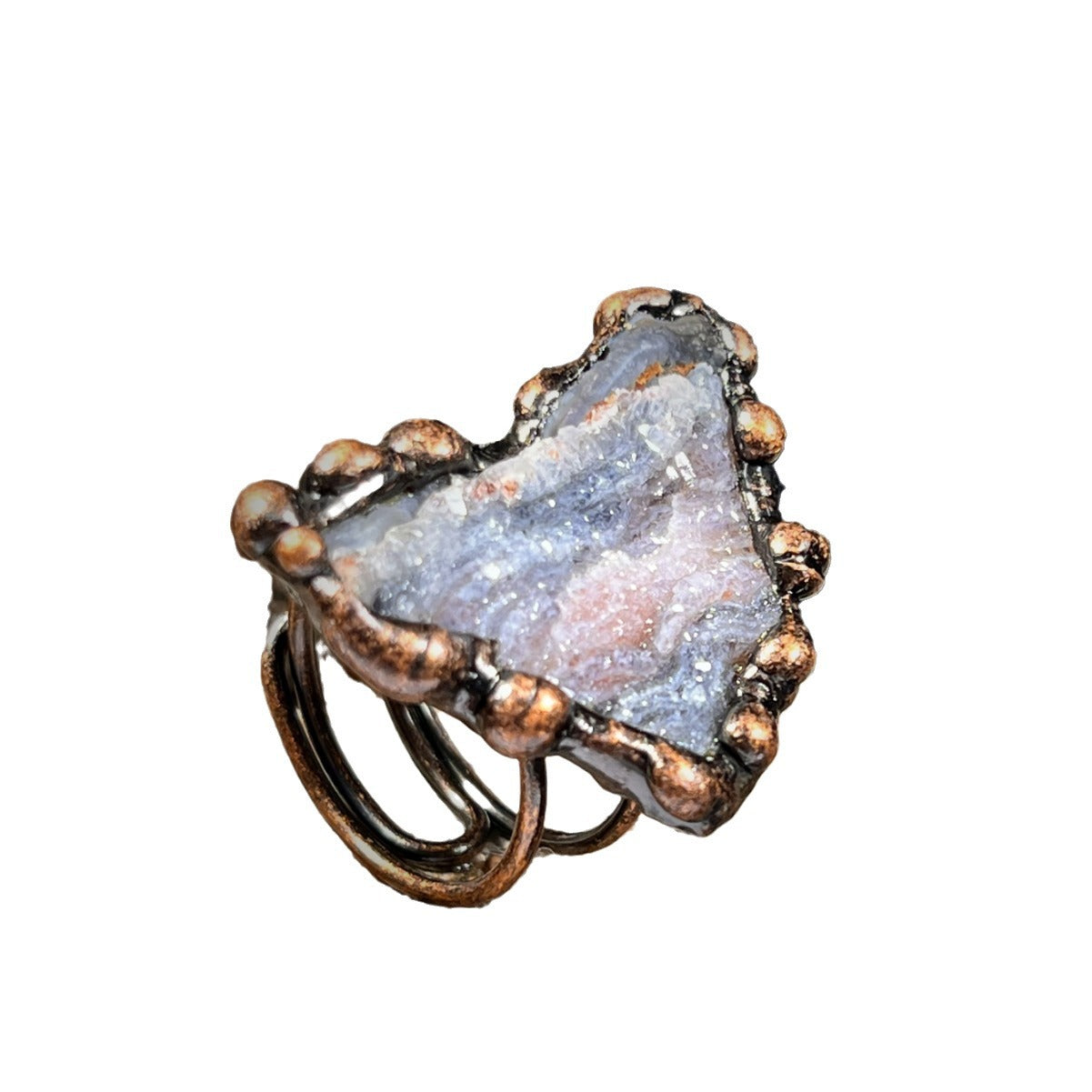 Handmade Raw Amethyst Crystal Ring with Antique Copper Setting for Spiritual Growth and Protection