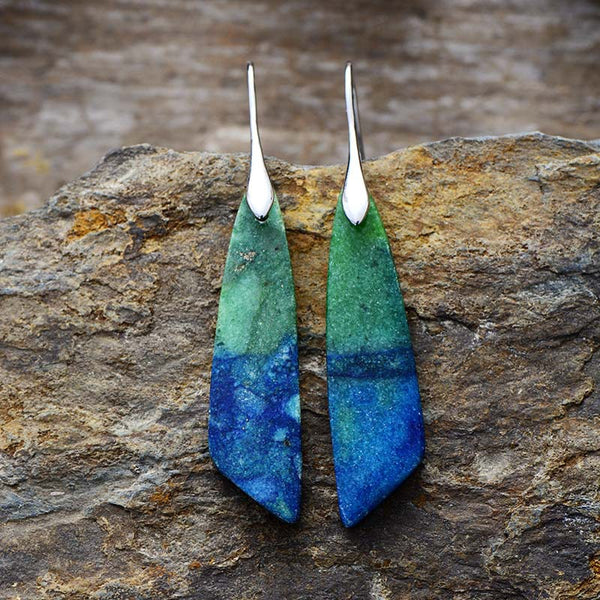 Handcrafted Blue and Green Aventurine Drop Earrings with Sterling Silver and Gold-Plated Hooks for Spiritual Balance and Harmony