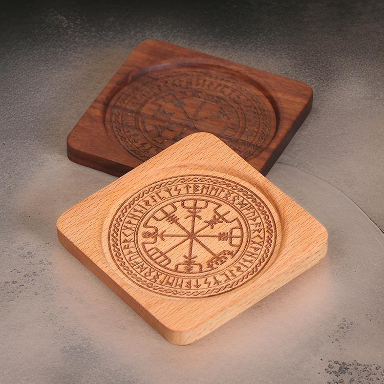 Nordic Rune Engraved Wooden Coaster Set for Spiritual Protection and Decor - Perfect for Rituals, Meditation, and Altar Use