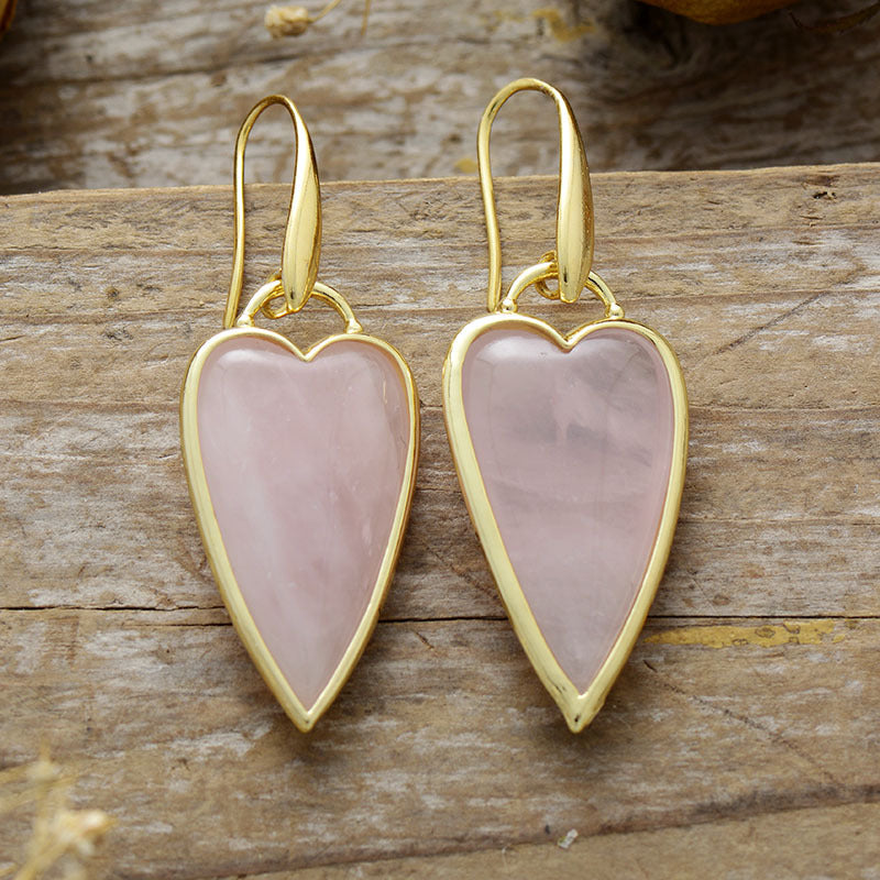 Heart-Shaped Gemstone Earrings with Gold Accents for Spiritual Love and Energy Balance