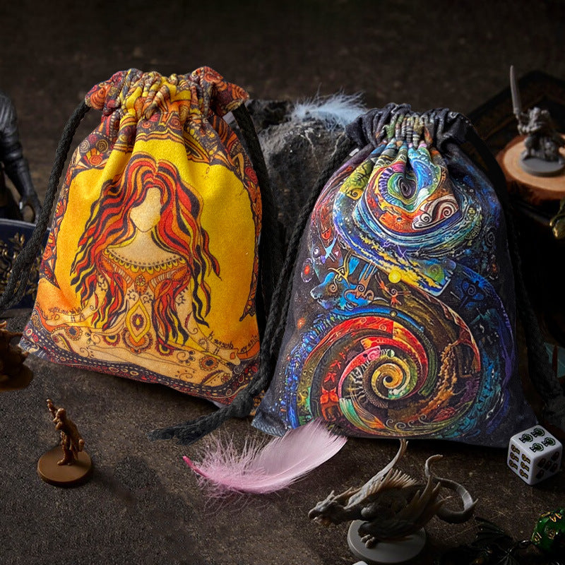 Mystical Celestial Tarot and Crystal Drawstring Pouch – Vibrant Velvet Bag for Tarot Decks, Crystals, and Spiritual Essentials