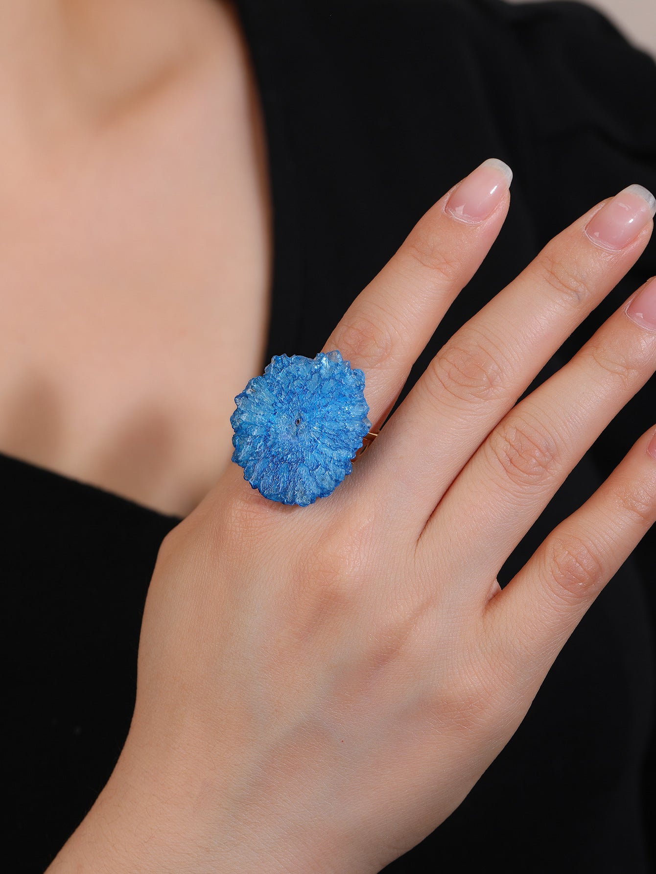 Vibrant Geode Druzy Crystal Statement Ring – Spiritual Energy Healing Gemstone Ring