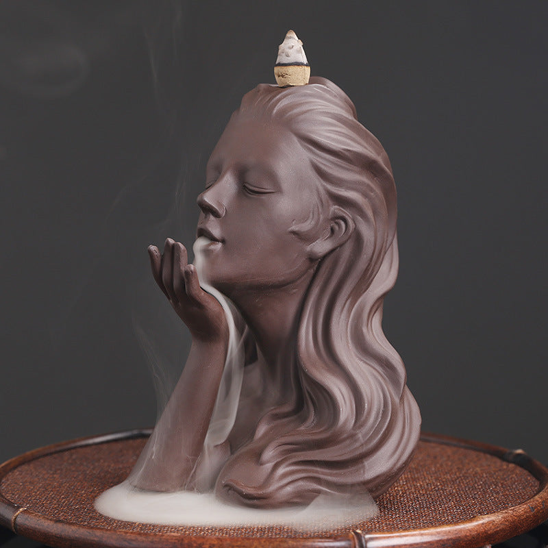 Serene Face Backflow Incense Burner for Meditation, Spiritual Cleansing, and Relaxation