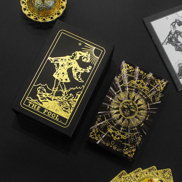 Golden Foil Premium Tarot Card Deck with Luxurious Embossed Design for Spiritual Insight and Divination