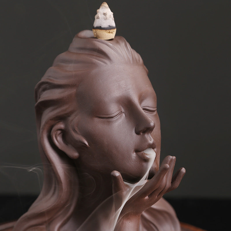 Serene Face Backflow Incense Burner for Meditation, Spiritual Cleansing, and Relaxation