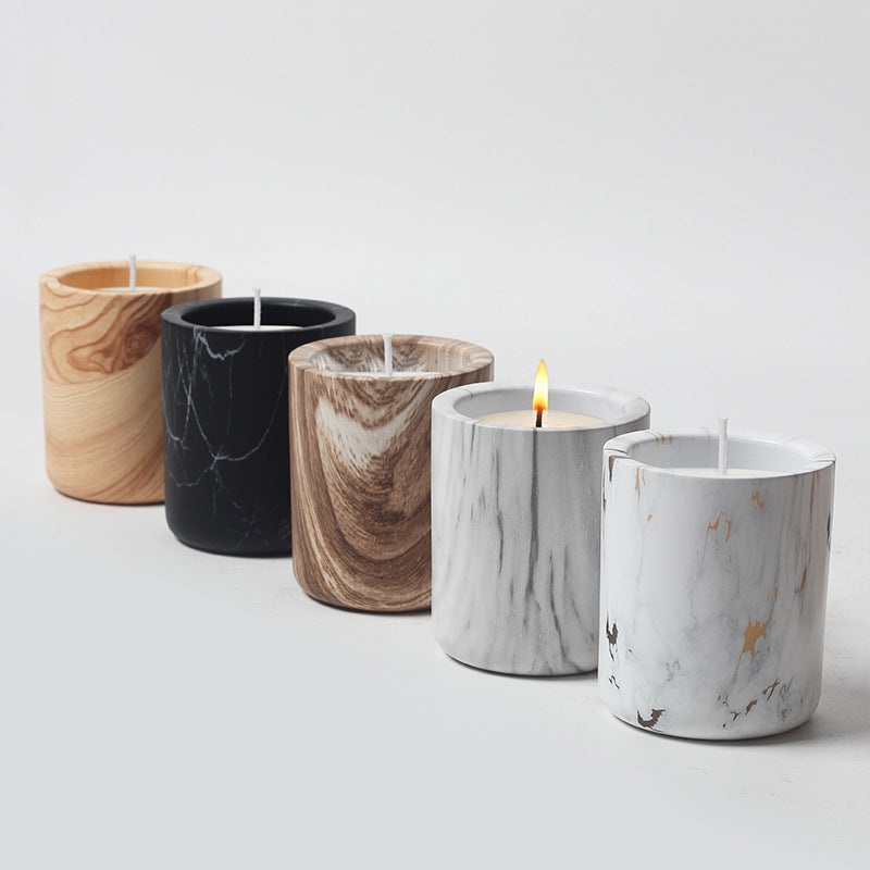 Rustic Marble and Wood Grain Aromatherapy Candles for Spiritual Healing and Relaxation