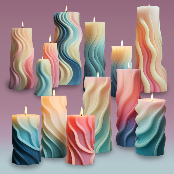 Colorful Wave Pattern Chakra Candles for Meditation and Spiritual Healing – Handcrafted Aromatherapy Pillar Candles for Positive Energy and Chakra Balancing_