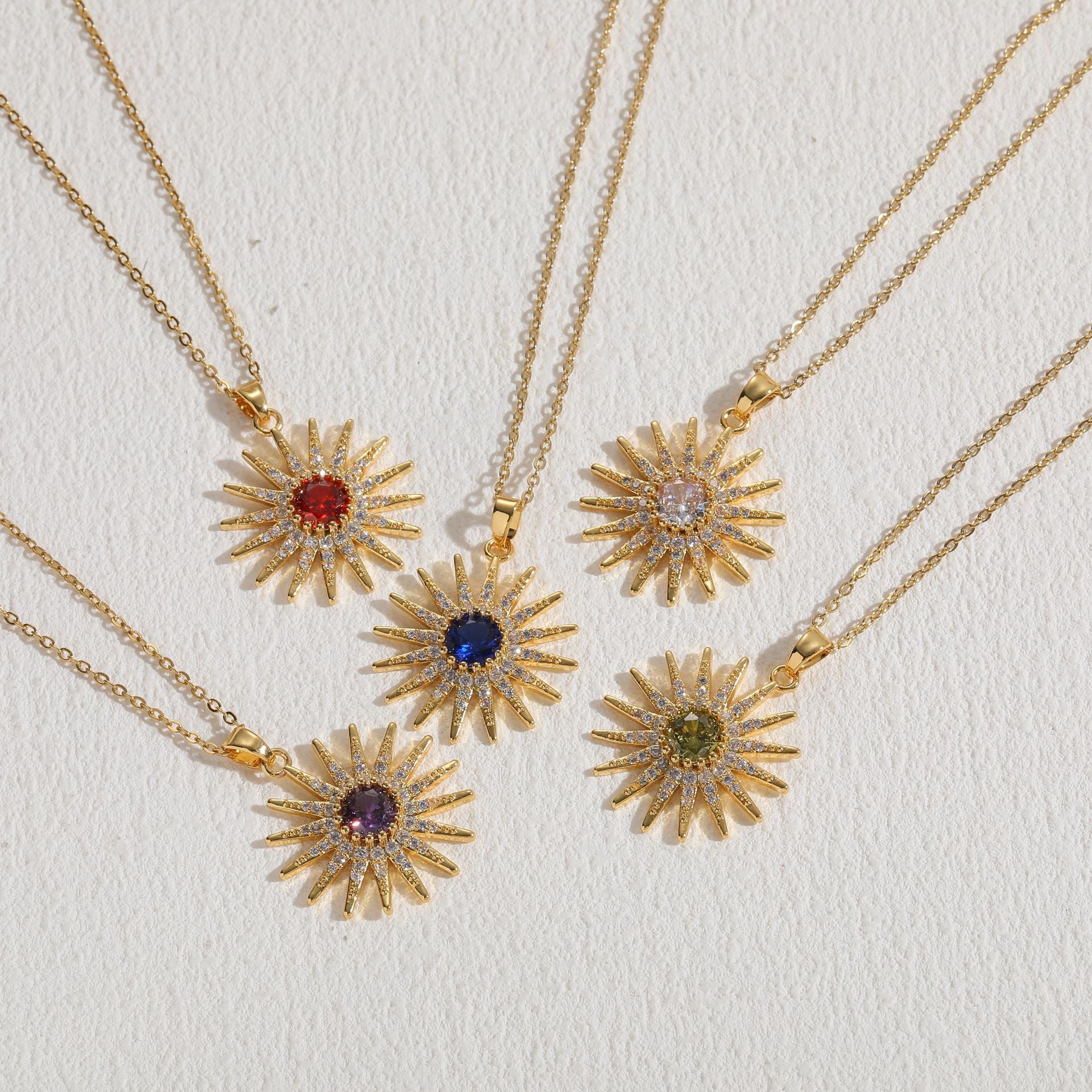 Sunburst Gemstone Pendant Necklace Collection for Vibrant Spiritual Energy and Radiance