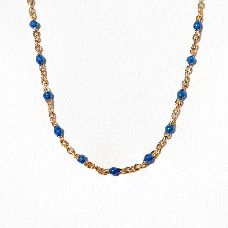 Vibrant Minimalist Beaded Necklace with Gold Chain – Available in Green, Blue, Pink, and Turquoise