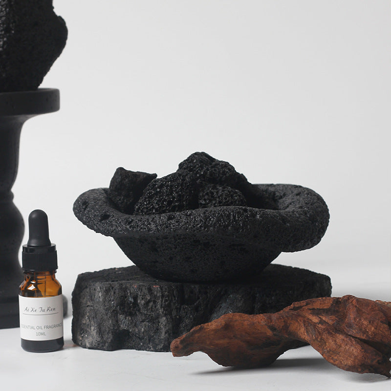 Black Lava Stone Aromatherapy Diffuser with Essential Oils for Spiritual Cleansing and Meditation