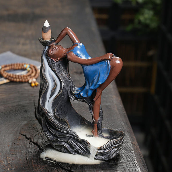 Dancing Woman Backflow Incense Burner with Flowing Hair for Meditation, Relaxation, and Spiritual Cleansing