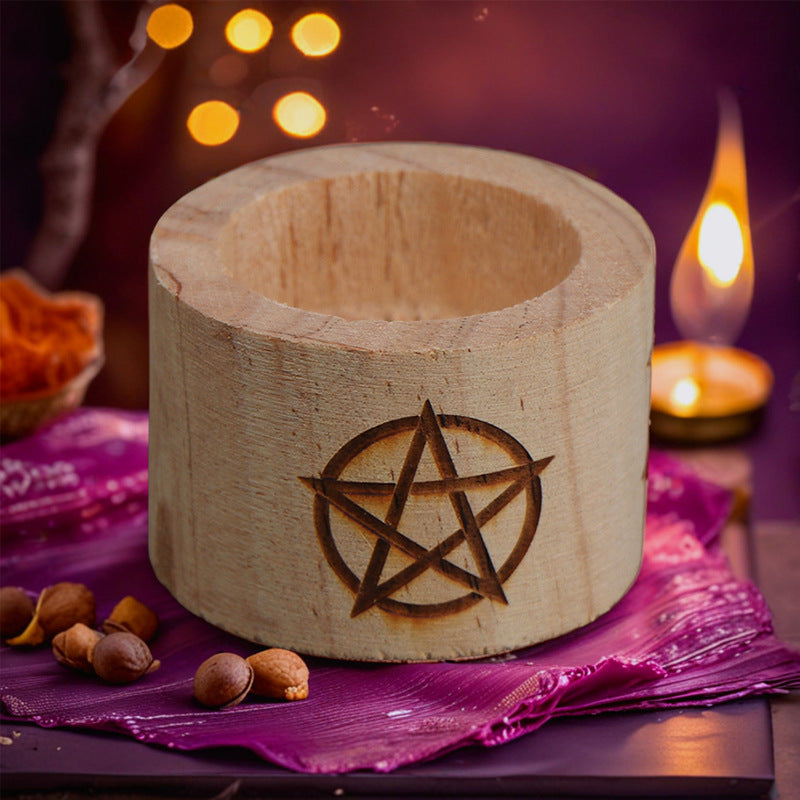 riple Moon Pentacle Wooden Tealight Candle Holders for Altar Decoration and Rituals – Handcrafted Spiritual Décor for Wiccan and Pagan Practices