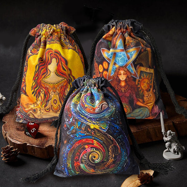 Mystical Celestial Tarot and Crystal Drawstring Pouch – Vibrant Velvet Bag for Tarot Decks, Crystals, and Spiritual Essentials