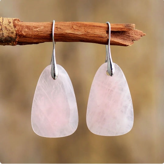 Handcrafted Amazonite and Rose Quartz Healing Drop Earrings with Sterling Silver Hooks for Emotional Balance and Love