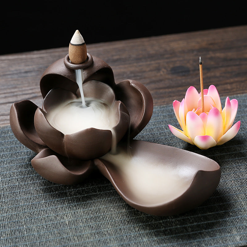 Lotus Flower Backflow Incense Burner with Incense Stick Holder for Meditation, Yoga, and Spiritual Cleansing