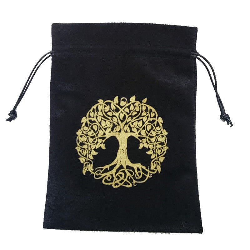 Velvet Tarot and Crystal Pouches with Sacred Symbols – Owl, Tree of Life, and Hamsa Hand for Spiritual Tools and Altar Accessories