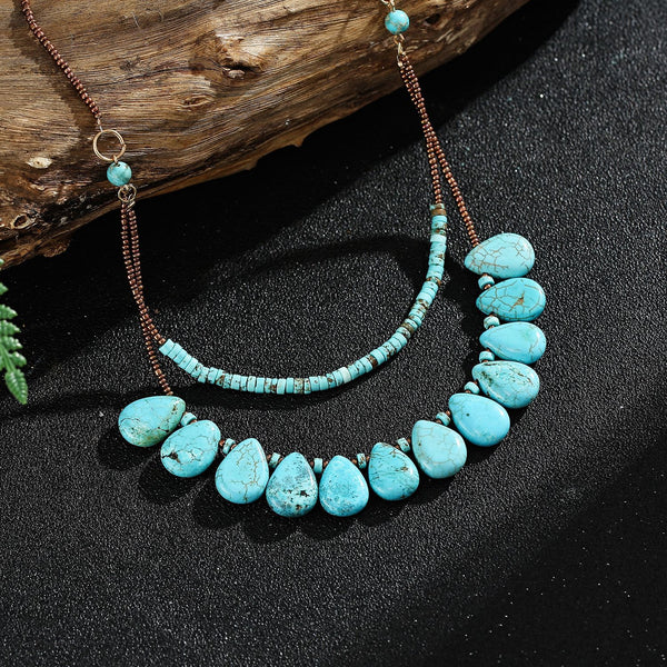 Layered Turquoise Gemstone Necklace with Multiple Teardrop Beads for Spiritual Tranquility and Balance